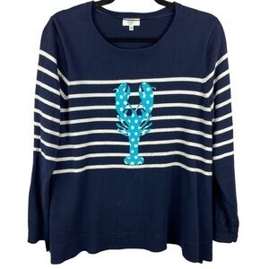 ✨3/$21✨ Crown & Ivy Petite Lobster Sweater PM Navy Striped Nautical Cotton Knit